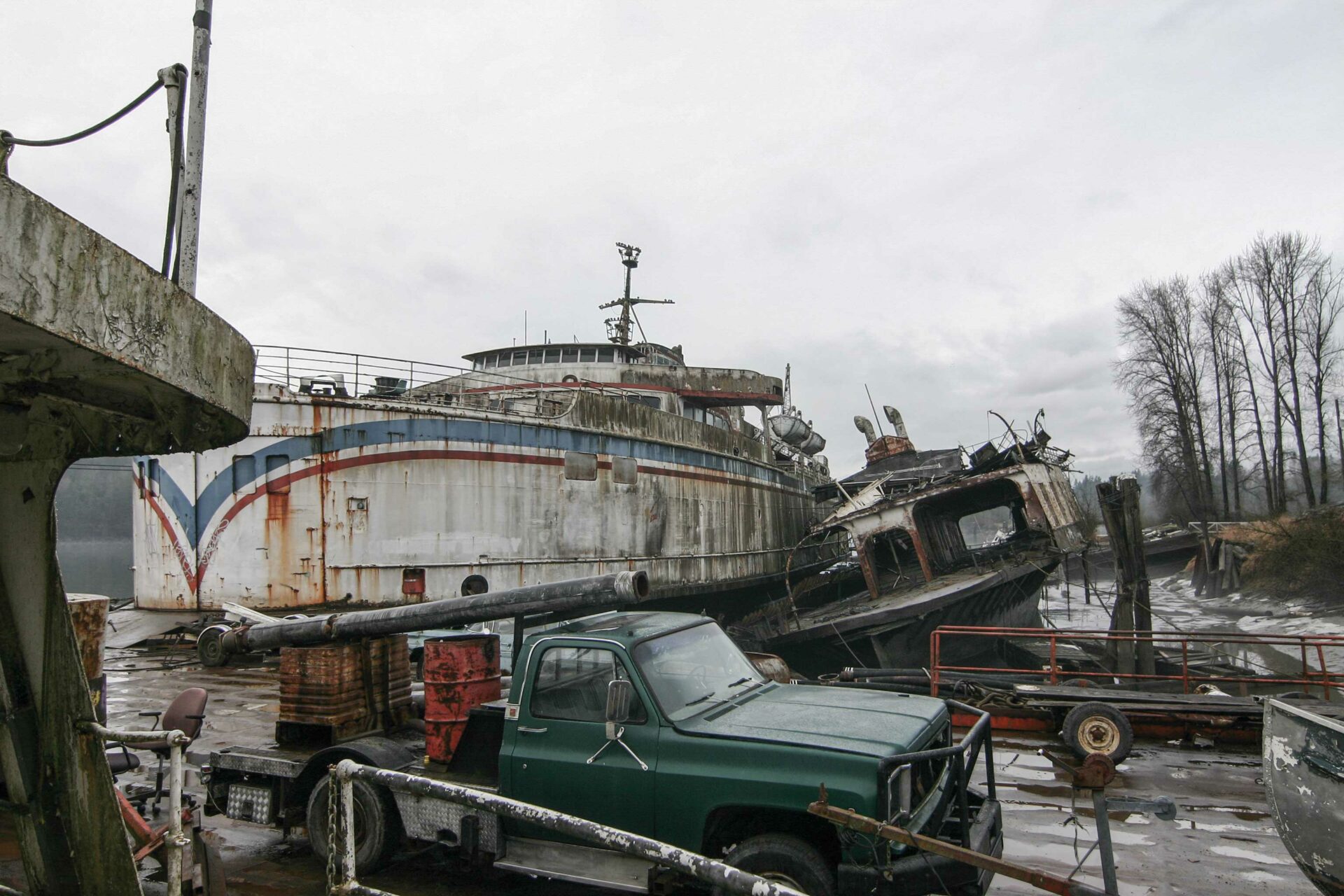 The Queen of Sidney, rotting away on the bank of the Fraser River near Mission. Photo by Sam Burkhart.