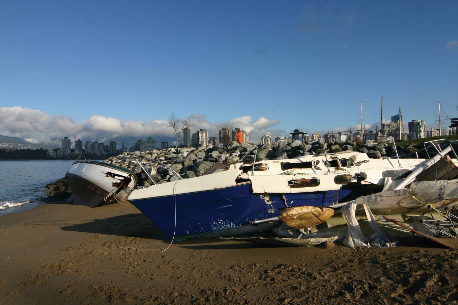 Every time a storm rolls through Vancouver, and nearly every derelict-occupied bay on the coast, a scene like this will show up on shore. Photo by Sam Burkhart.